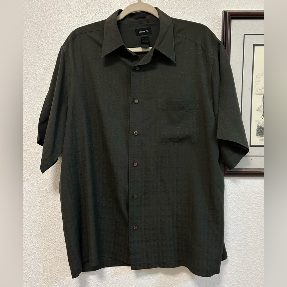 Women’s Dark green silk button down shirt Large